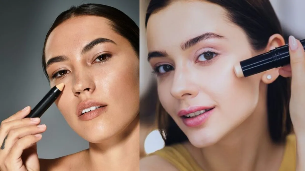 Natural makeup look with soft blush, light foundation, mascara, groomed brows, and a nude lip for an everyday fresh appearance.